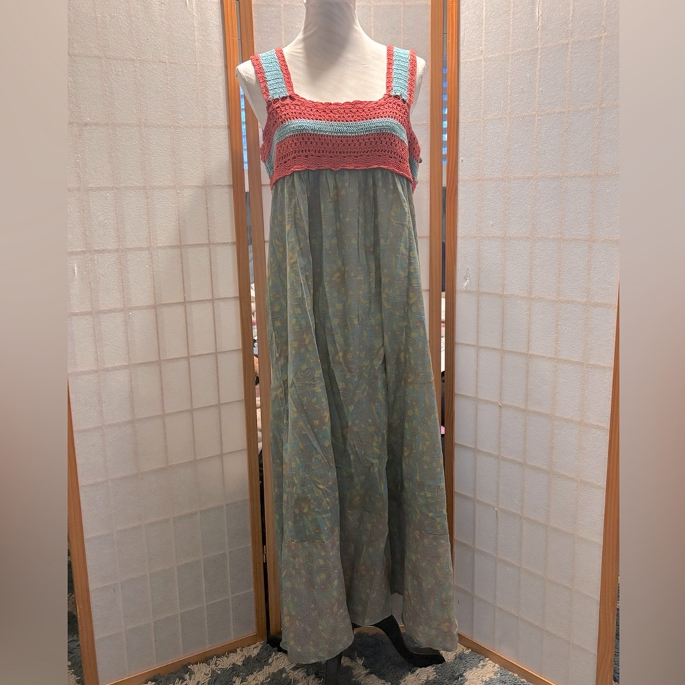 Sundance maxi dress mix media crochet detail 14P